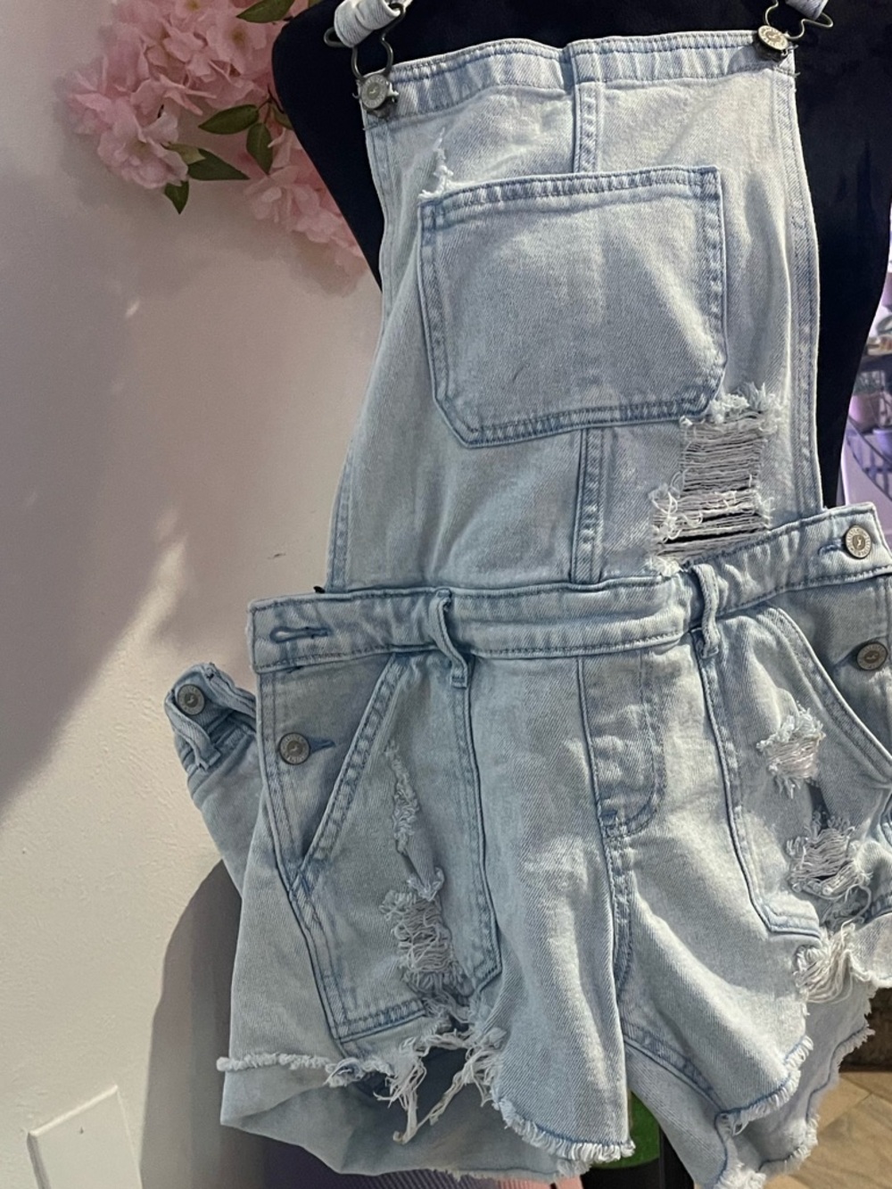 Y2K Hollister Light Wash Distressed Denim Short Overalls